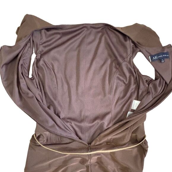 Anne Klein Brown Fit & Flare Dress with Belt | Cap Sleeve | Size 8 - Picture 6 of 13